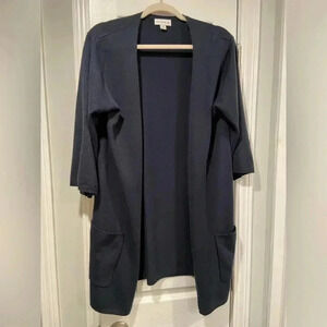 Susan Graver Navy Blue Open Front Knit Cardigan Short Kimono Sleeve Size M